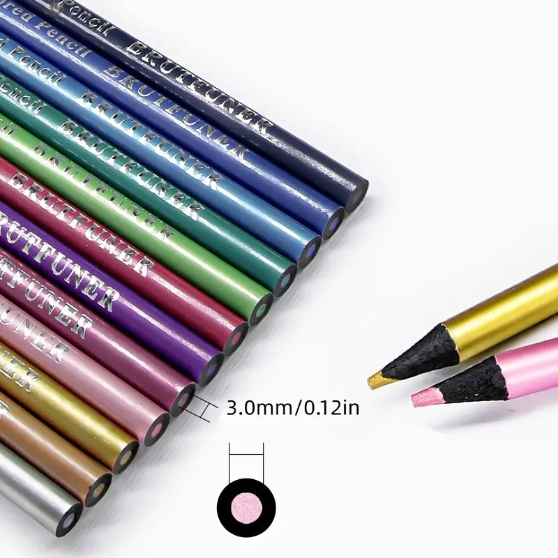 Set of colorful pencils with brand name on a white background