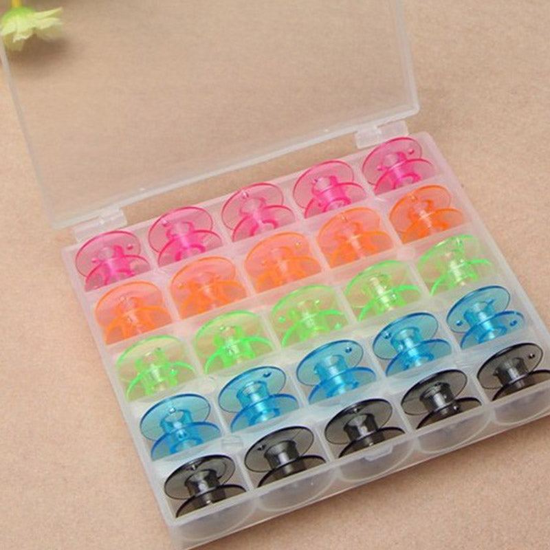 Set of colorful sewing machine needles in a clear plastic case 