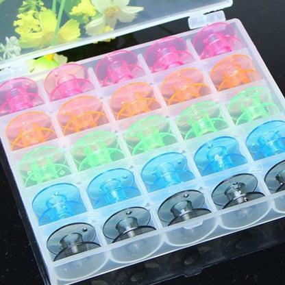 Bobbin case with plastic bobbins for sewing, 25 pieces
