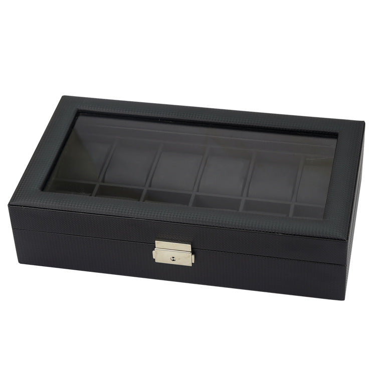 Black watch box with glass top on a white background
