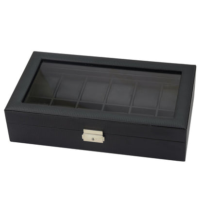 Black watch box with glass top on a white background