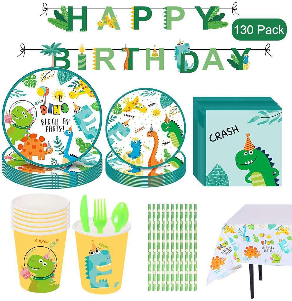 Kids Dinosaur-themed party tableware set