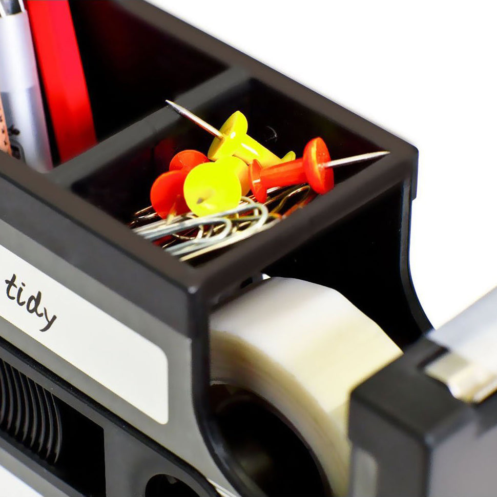 Grey, blue, and pink tape-shaped desktop pen holder and organizer