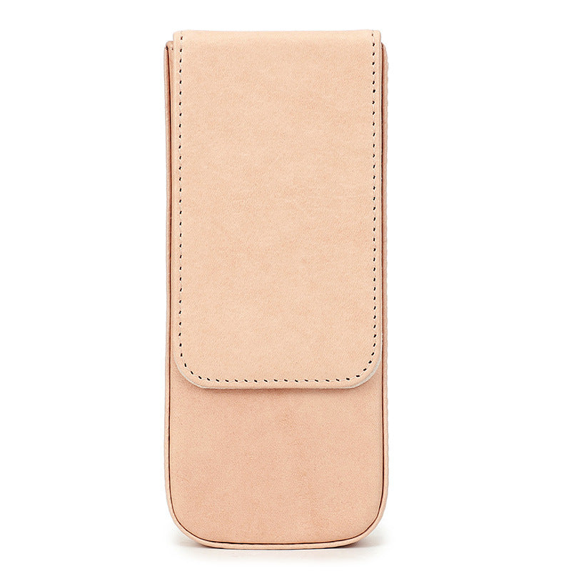 Beige pen case on a white background