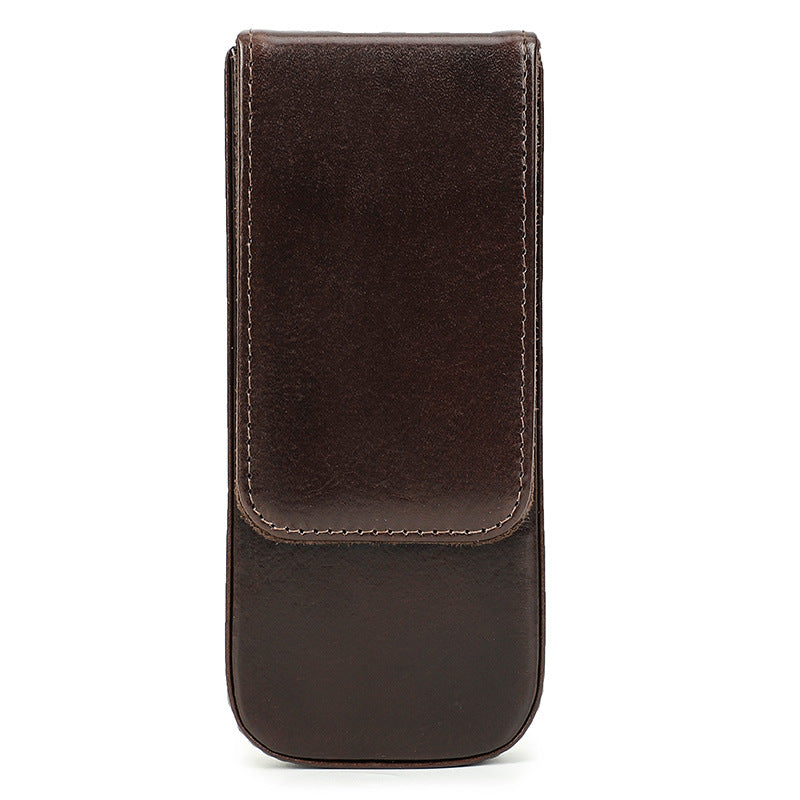 Brown leather pen case on a white background