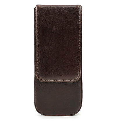 Brown leather pen case on a white background