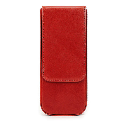 Red leather pen case on a white background